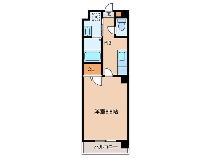 スカイビル(1K/8階)の間取り写真