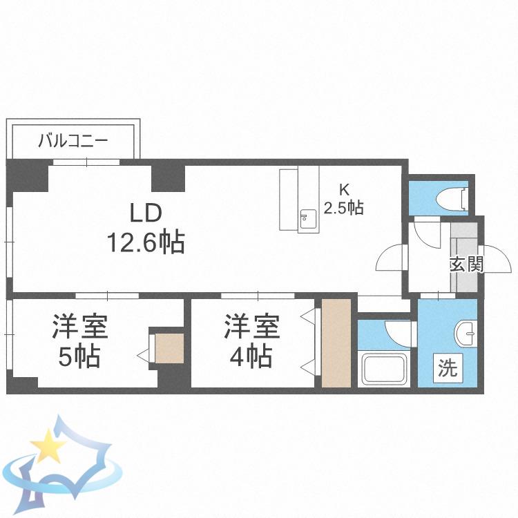PRIME URBAN北3条通(2LDK/11階)の間取り写真