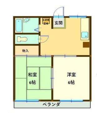 デーリーハイツC棟/D棟(2DK/1階)の間取り写真