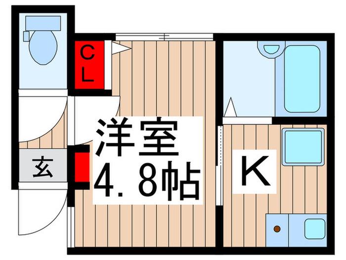 ブライトニング東保木間(1K/1階)の間取り写真