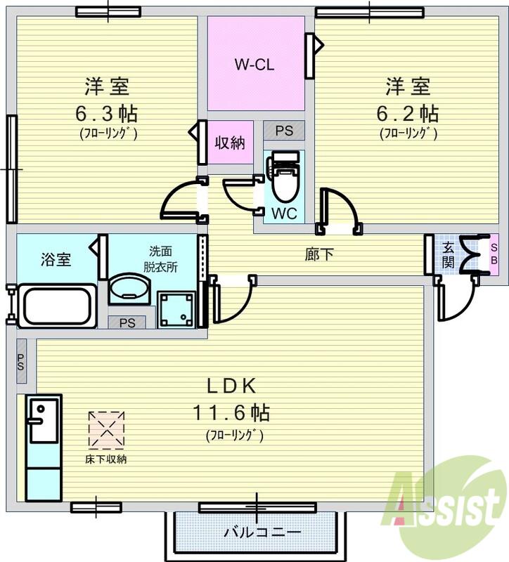 ウエストリヴァーⅡ(2LDK/1階)の間取り写真