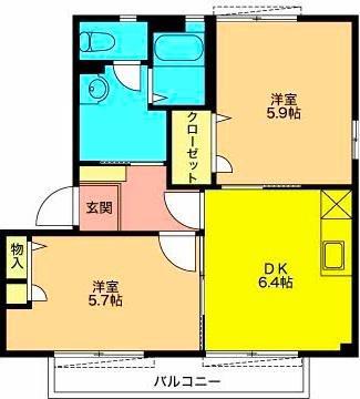 SUNMALL DAIBA C(2DK/2階)の間取り写真