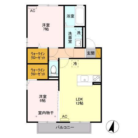 MIYABI B(2LDK/2階)の間取り写真