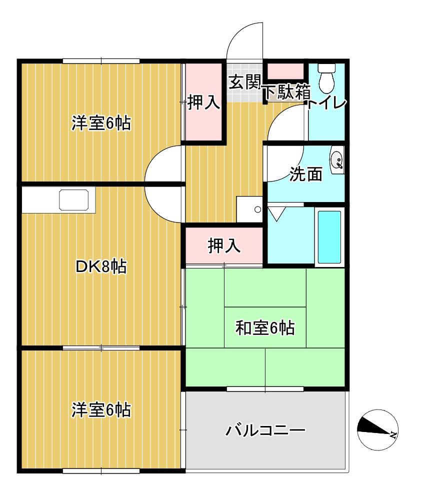レジデンス山本(3DK/1階)の間取り写真