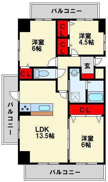 アヴァンセ陣原駅前(3LDK/2階)の間取り写真