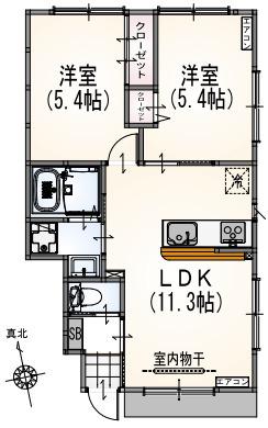 ウエルストン小金井(2LDK/1階)の間取り写真