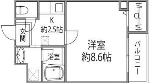 ソリティア桃谷(1K/2階)の間取り写真