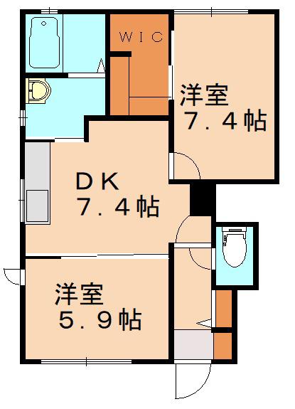 メルベーユ筒井A(2DK/1階)の間取り写真