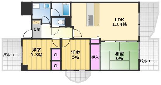 ジョイフル寿(3LDK/2階)の間取り写真
