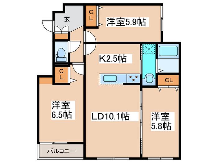 メニーズコート北園プレミア(3LDK/1階)の間取り写真