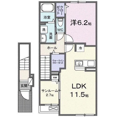 リヴェール カナデ A(1LDK/2階)の間取り写真