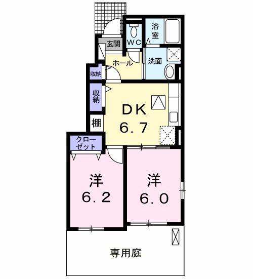 パークハウス西淡(2DK/1階)の間取り写真