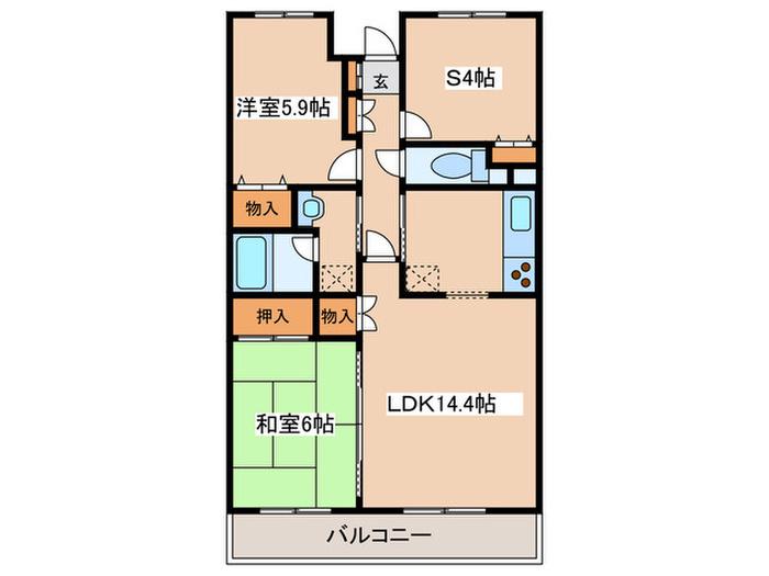 ソシア勝見田(2SLDK/4階)の間取り写真