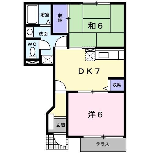 ハーブテラスIリーフ(2DK/1階)の間取り写真