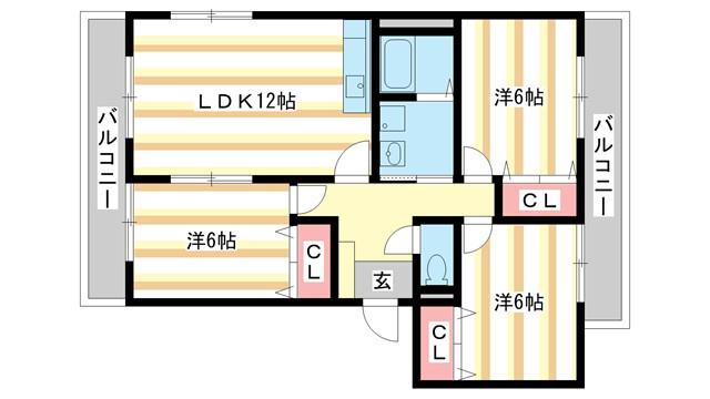クレスト東生駒(3LDK/2階)の間取り写真