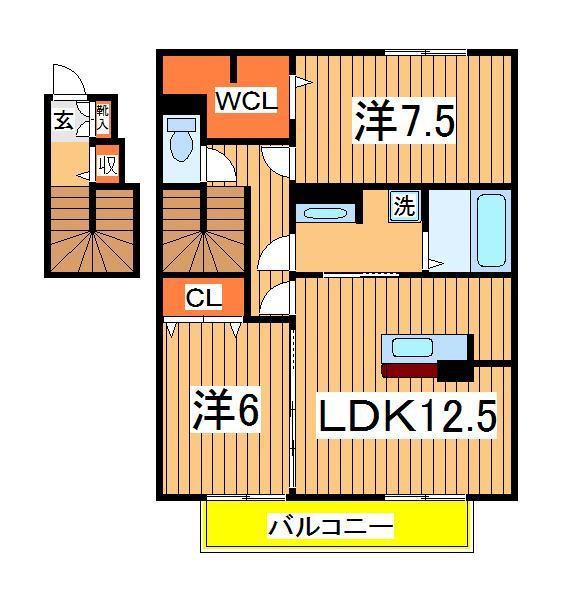 プリマヴェーラ B棟(2LDK/2階)の間取り写真