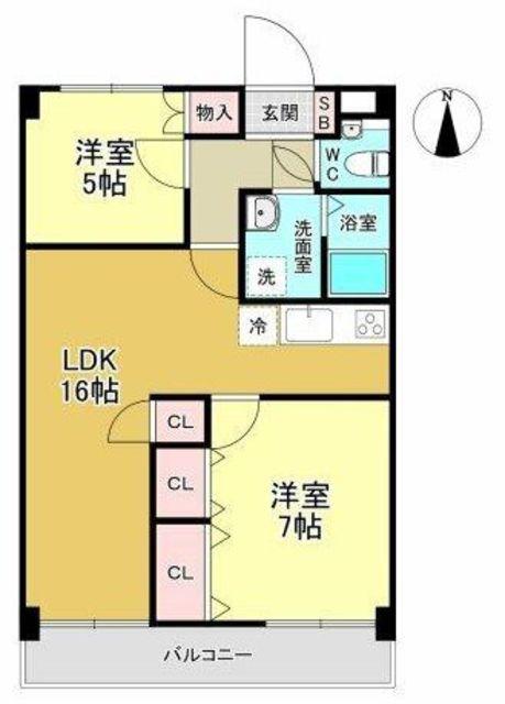 グランピエール(2LDK/5階)の間取り写真