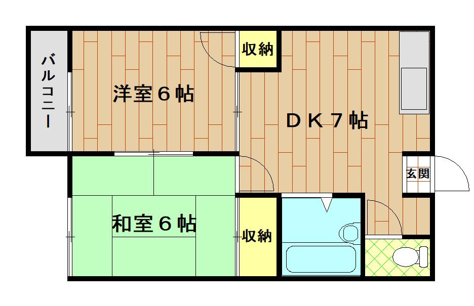 ハイツパーシモン(2DK/2階)の間取り写真