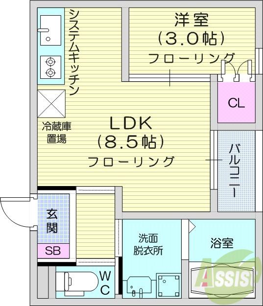 塩釜市佐浦アパート(1LDK/2階)の間取り写真