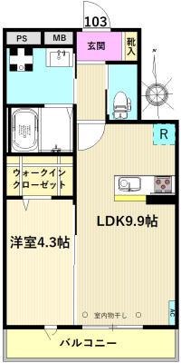 ココレジデンス(1LDK/2階)の間取り写真