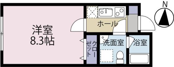 アミティ館内一番館(1K/4階)の間取り写真