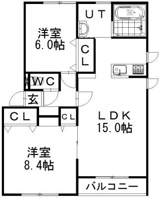 グランデスII(2LDK/2階)の間取り写真
