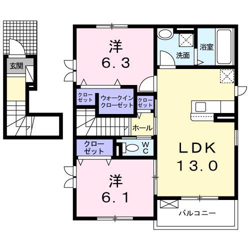 CASA くずは(2LDK/2階)の間取り写真