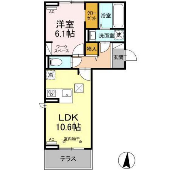 エクシリア B棟(1LDK/3階)の間取り写真