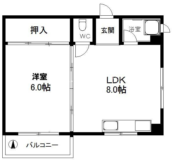 玉出第5Aマンション(1LDK/3階)の間取り写真