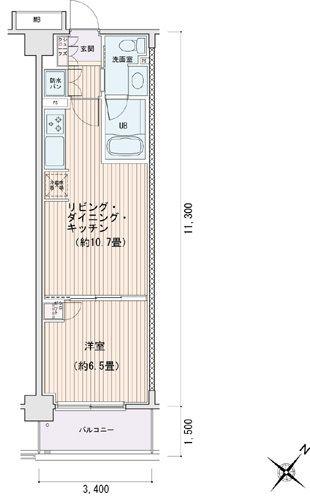エスティメゾン豊洲レジデンス E棟(1LDK/5階)の間取り写真