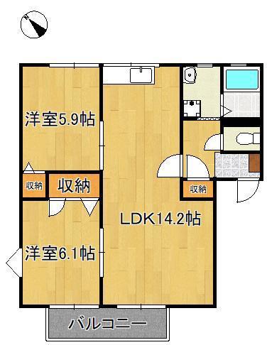 ファミール二島 A棟(2LDK/1階)の間取り写真