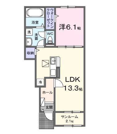 ゆうじゅ(1LDK/1階)の間取り写真