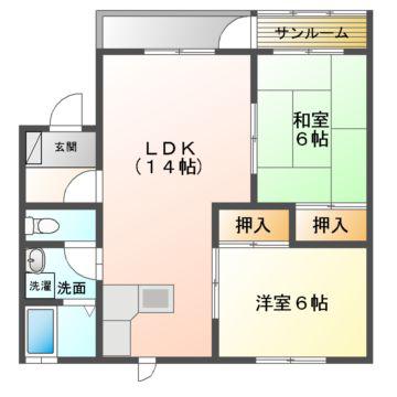コーポリシェス(2LDK/1階)の間取り写真