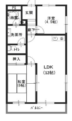 ラ・メゾンエスポワール(2LDK/1階)の間取り写真