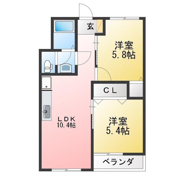 東林間コーポラス(2LDK/5階)の間取り写真