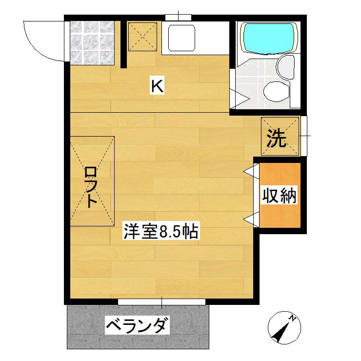 グリックハイム(ワンルーム/2階)の間取り写真