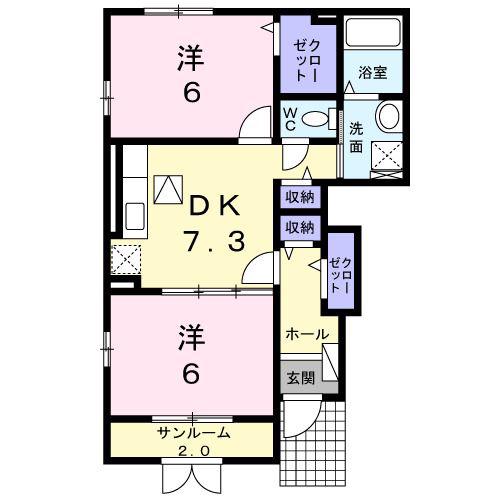 テルヌーラB(2DK/1階)の間取り写真
