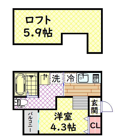 アティックサカイ(1K/1階)の間取り写真