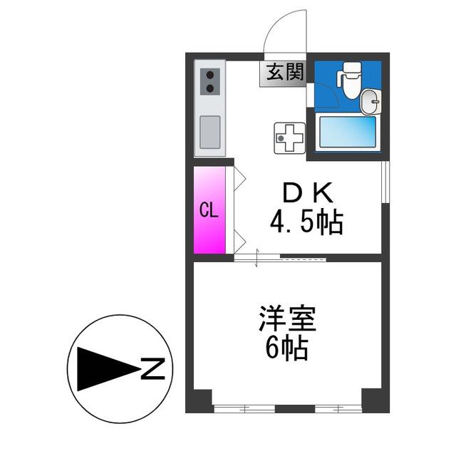 ヨシキコーポラス(1DK/5階)の間取り写真