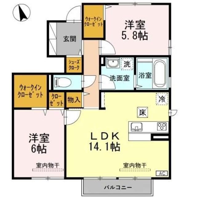 クレールヴィラ優 B棟(2LDK/1階)の間取り写真