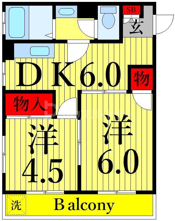 エレガンスマンション(2DK/2階)の間取り写真