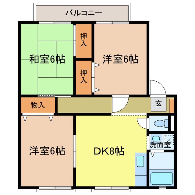 グリーンビレッジ B棟(3DK/2階)の間取り写真