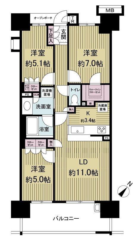 東京フロントコート(3LDK/11階)の間取り写真
