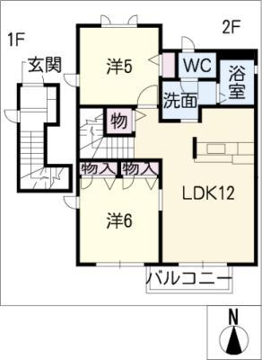 サンハイツ矢橋II(2LDK/2階)の間取り写真