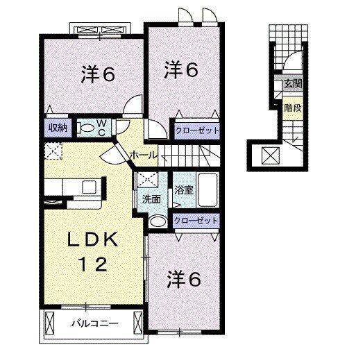フェリーチェ鵜木III(3LDK/2階)の間取り写真