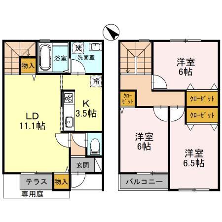 アゼリア(3LDK/1階)の間取り写真