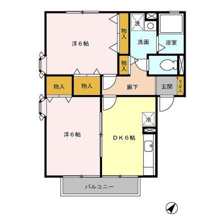 アローネ壱番館(2DK/1階)の間取り写真