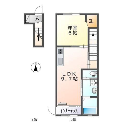 センターフィールド(1LDK/2階)の間取り写真