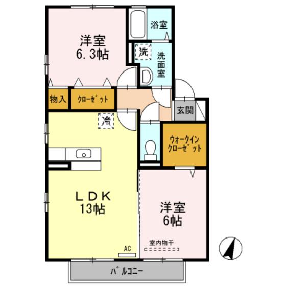 ウィンターチェリー(2LDK/2階)の間取り写真