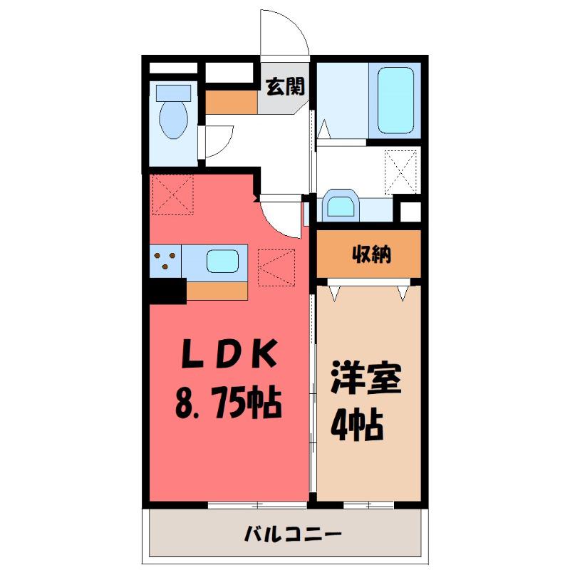 オペラハウス上大島 B(1LDK/1階)の間取り写真